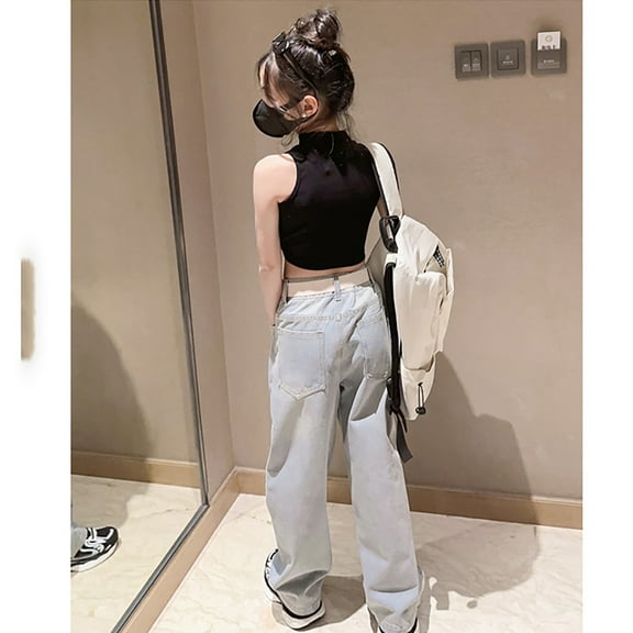 Girls Personality Fashion Pants Elastic Waist Wide Leg Pants Trousers Teen Clothing Kids Jeans 12-13 Years Girls Fashion