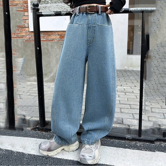 Girls Personality Fashion Pants High Waist Wide Leg Denim Pants for Teens Juniors Jeans