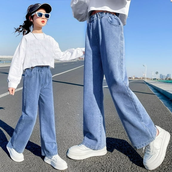 Girls Personality Fashion Pants High Waist Wide Leg Jeans Teen Clothing Cute Clothes for Girls 4-5 Years Girls Fashion