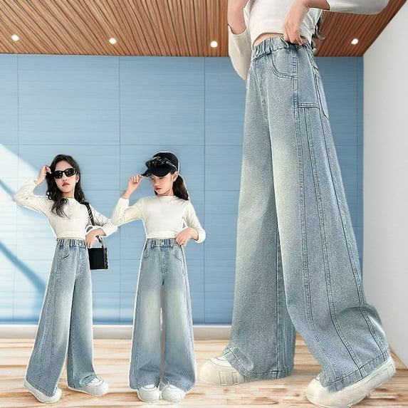 Girls Personality Fashion Pants High Waist Wide Leg Pants Trousers Teen Clothing Girls Pants Size