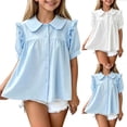 thumbnail image 1 of Girls Peter Pan Collar Shirt Short Sleeve Button Down Blouses School Uniform Shirt Summer Tops for Girls Kids 7-15Y White, 1 of 9