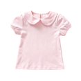 thumbnail image 1 of Girls Peter Pan Collar Short Sleeve T Shirt Toddler Little Kids Knit Top with Ruffle Trim Pullover Base Layer Tee, 1 of 6