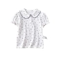 thumbnail image 1 of Girls Peter Pan Collar T Shirt Short Sleeve Knit Top Button Front Pullover Base Layer Tee for Big Kids Everyday Wear, 1 of 6