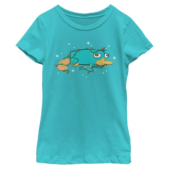 Girls Phineas and Ferb Perry the Platypus Christmas Lights and Sparkles T Shirt