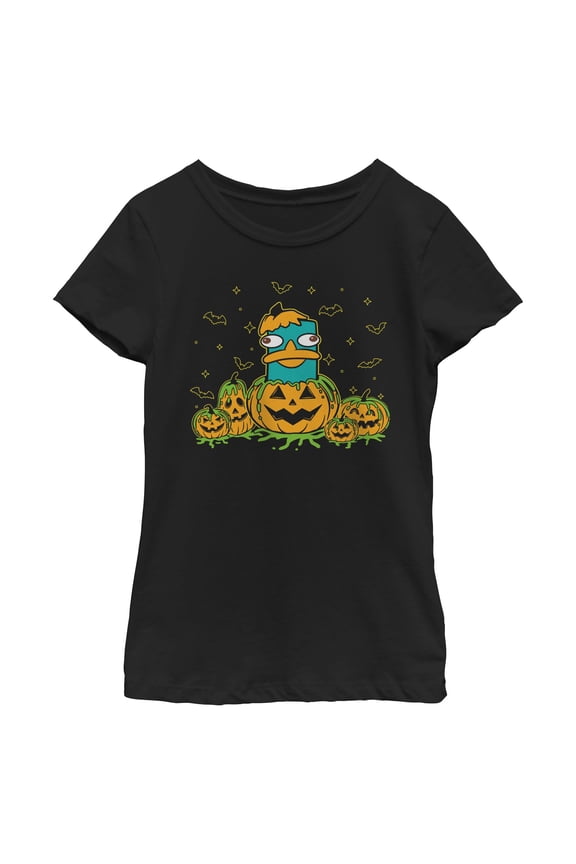 Girls Phineas and Ferb Perry the Platypus Pumpkin Green Goo T Shirt