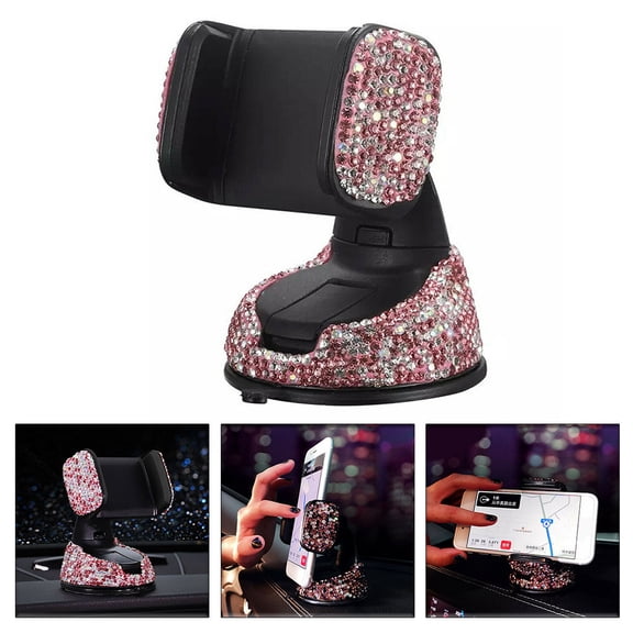 Girls Phone Holder Interior Mobile Mount Pink Plastic Rhinestones Stand Abs Stylish Accessories Bling Car Clip