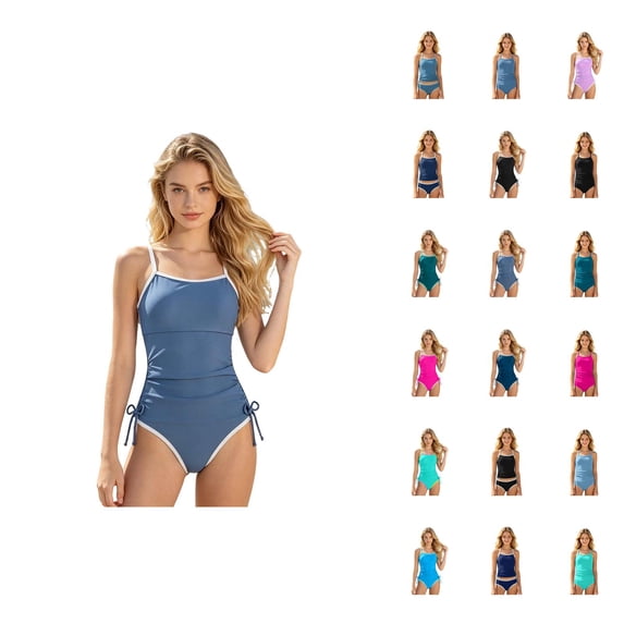 Girls Piece Swimsuit Solid Color With Contrast Tie Adjustable Comfort Swimwear For Kids