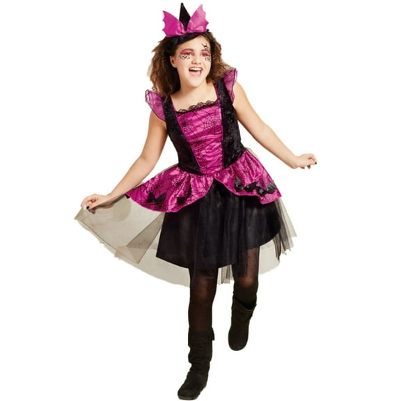Girls Pink Bat Witch Black Glitter Tulle Halloween Dress Costume S 4/6x