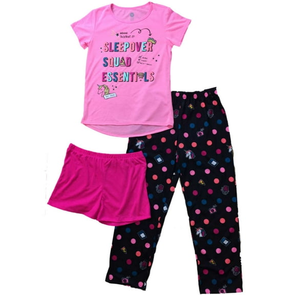 Girls Pink & Black  Wifi Pizza & Polka Dot Pajamas Silly Unicorn Sleep Set