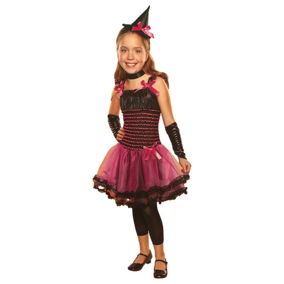 Girls Pink & Black Witch Sweet Lil Treat Tutu Dress Costume Medium (8-10)
