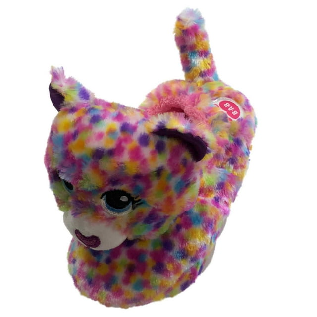 Girls Pink Confetti Leopard Build A Bear Kitty Cat Slippers Cheetah XXL 5-6