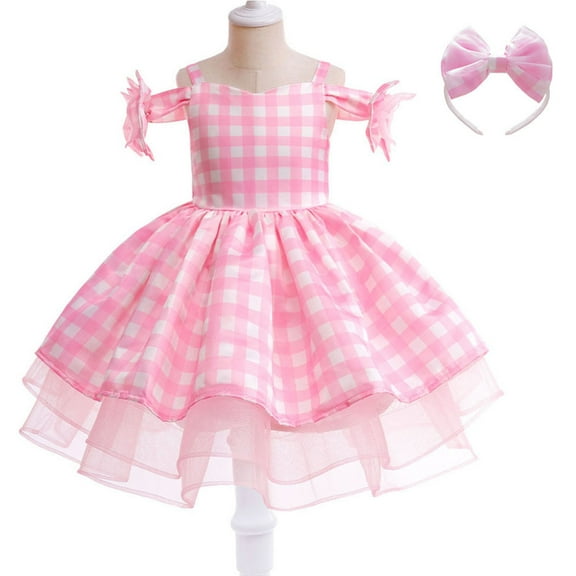 Girls Pink Costume Off Shoulder Dress Movie Halloween Party Cosplay Dress Up