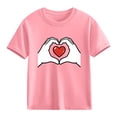thumbnail image 1 of Girls Pink Cotton T-Shirt with Heart Graphic, Kids Short Sleeve Tee for Ages 4-10, Soft Casual Top,Size 7 T, 1 of 9