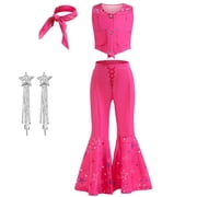 Girls Pink Cowgirl Costume Halloween Movie Hippie Cosplay Outfit Sets, 4-9Y