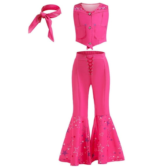 Girls Pink Cowgirl Costume Halloween Movie Hippie Cosplay Outfit Sets, 4-9Y