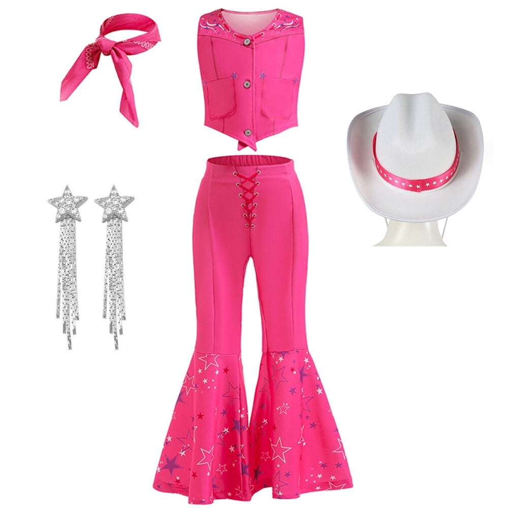 Girls Pink Cowgirl Costume Cosplay Outfit Sets, Halloween Hippie 70s 80s  Disco Look, 4-9Y - Walmart.com