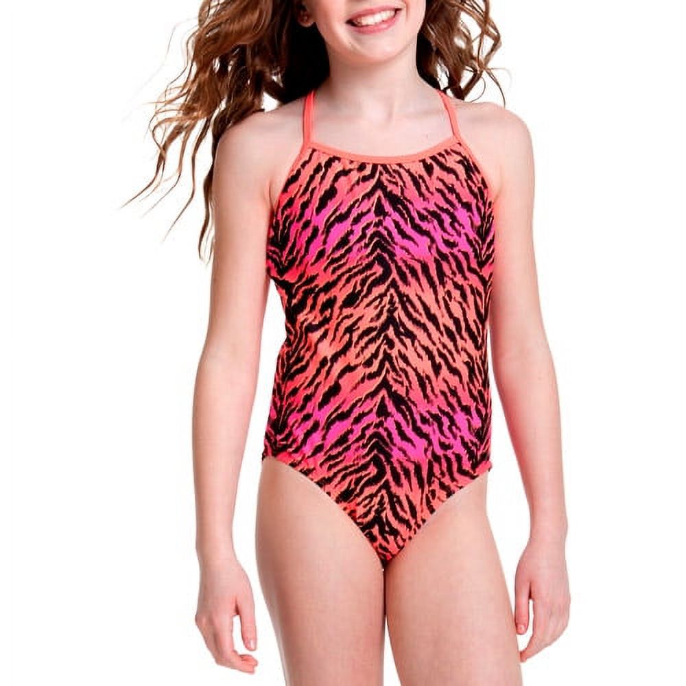 Girls' Pink Fire Tiger One Piece Swimsuit