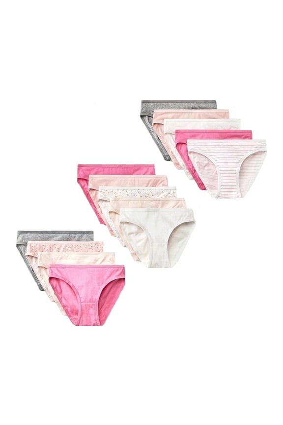 Girls' Pink Florals and Solids 10 Pack Cotton Bikini - 10