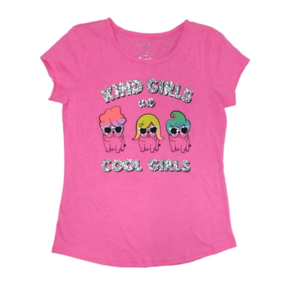 Girls Pink Glitter Kind Girls Are Cool Girls T-Shirt Puppy Dog Tee Shirt Top L