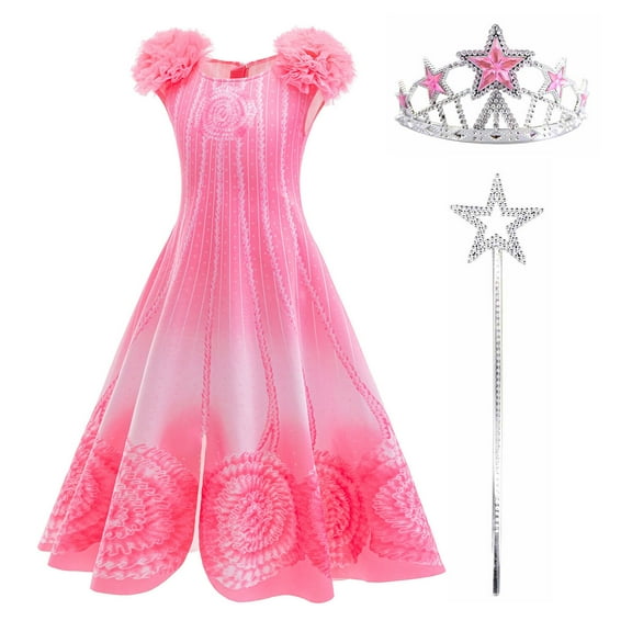Girls Pink Good Witch Cosplay Dress w/Accessories Halloween Princess Rose Outfits 4-9Year