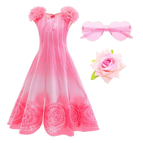 Girls Pink Good Witch Cosplay Dress w/Accessories Halloween Princess Rose Outfits 4-9Year