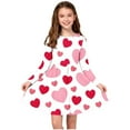 thumbnail image 1 of Girls Pink Heart Print Dress - Long Sleeve A-Line Fit, Stretchy Soft 95% Polyester Fabric, Casual Valentine's Day Outfit for Kids 4-14 Years,Size 9-10 T, 1 of 7