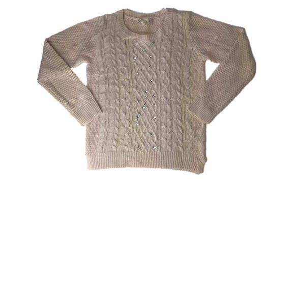 Girls Pink Knit Rhinestone Chunky Knitted Pullover Sparkly Pull Over Sweater