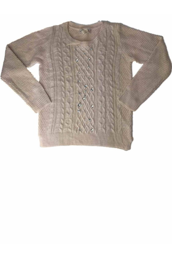 Girls Pink Knit Rhinestone Chunky Knitted Pullover Sparkly Pull Over Sweater