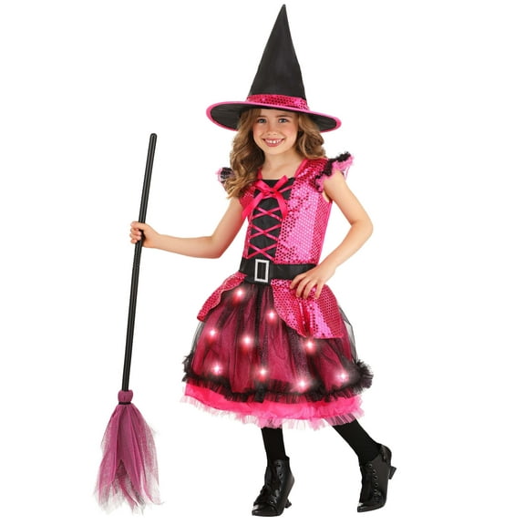 Girls Pink Light Up Witch