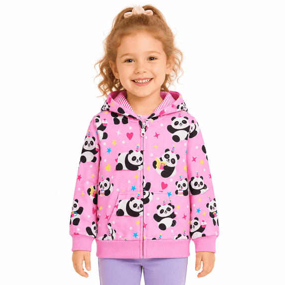 Girls Pink Zip up Hoodie Hooded Sweatshirt with Panda, Toddler Kids Fall Winter Lightweight Outerwear, 2T