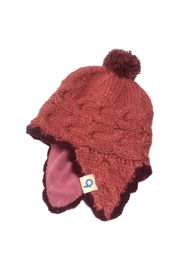 Girls Pink Loose Knit Fleece Lined Trapper Hat