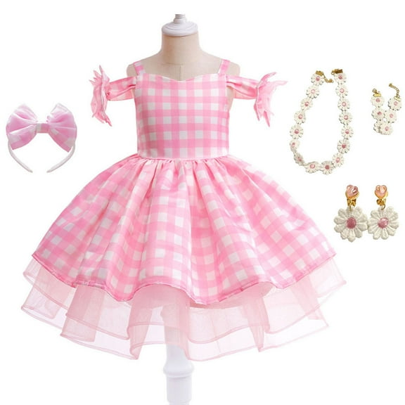 Girls Pink Off Shoulder Costume Movie Doll Dress Halloween Cosplay Outfit
