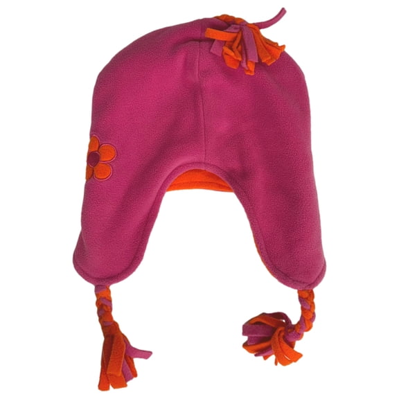 Girls Pink & Orange Fleece Flower Trapper Hat