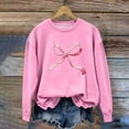 thumbnail image 1 of Girls Pink Oversized Crewneck Sweatshirt, Soft Stretchy Fake Two-Piece Pink Bow Print Casual Long Sleeve Pullover for Girls 4-14 Years,Size 8 T, 1 of 7