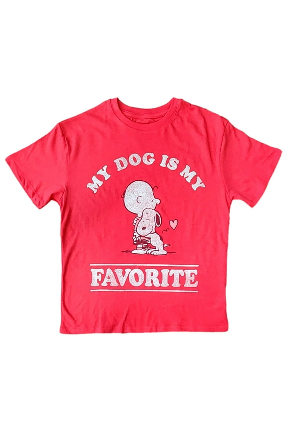 Girls Pink Peanuts Snoopy "My Dog Is My Favorite" Tee Shirt T-Shirt Medium 8