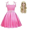 thumbnail image 1 of Girls Pink Plaid Dress Margot Robbie Movie Cosplay Outfit Halloween Party Costume, 1 of 7