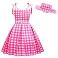 thumbnail image 1 of Girls Pink Plaid Dress Margot Robbie Movie Cosplay Outfit Halloween Party Costume, 1 of 7
