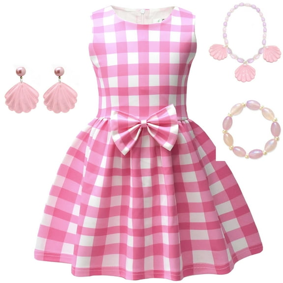 Girls Pink Plaid Dress Margot Robbie Movie Halloween Cosplay Costume Outfits