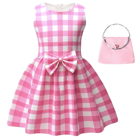 Girls Pink Plaid Dress Margot Robbie Movie Halloween Cosplay Costume Outfits
