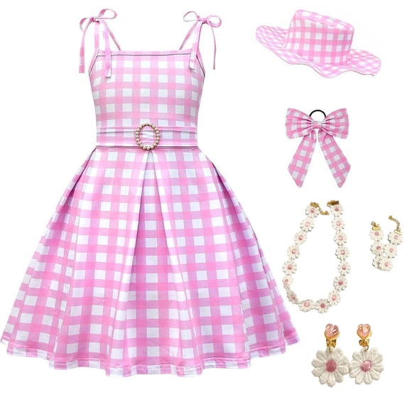 Girls Pink Plaid Movie Costume Kids Halloween Party Dress Up
