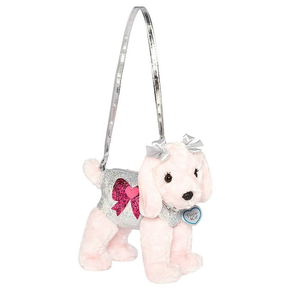 Girls Pink Plush Puppy Silver Pink Sequin Purse Bow Hand Bag Handbag