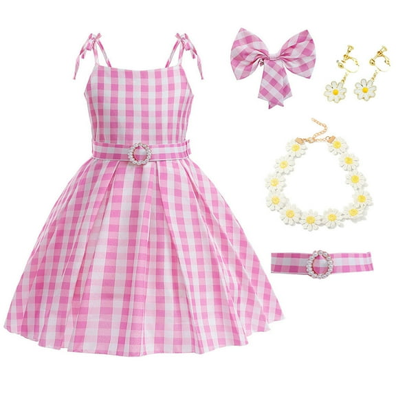 Girls Pink Purple Plaid Costume Dress Halloween Doll Cosplay Dress Up, 3-9 Year