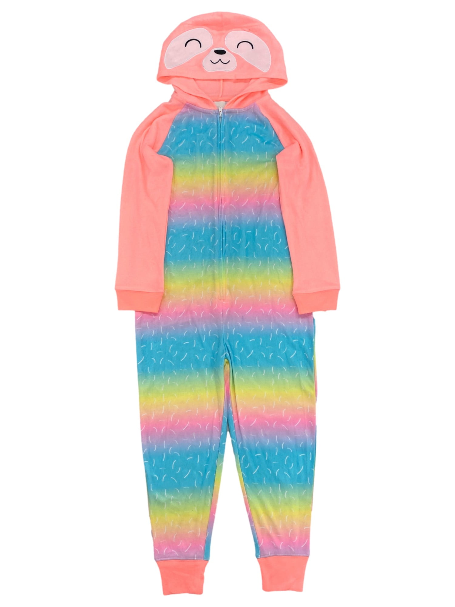 Girls Pink Rainbow Sloth Hoodie Blanket Sleeper Union Suit Pajamas