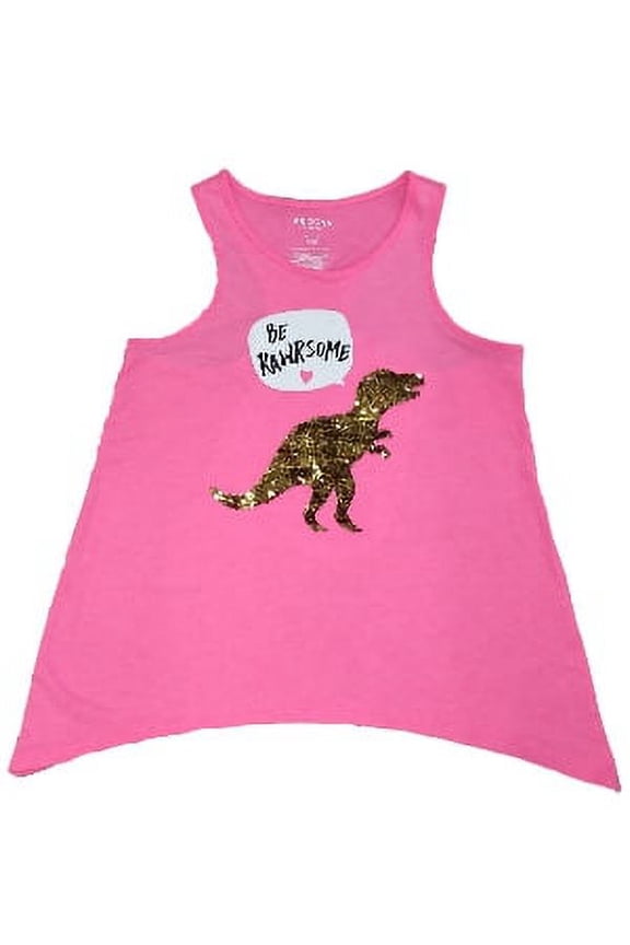 Girls Pink Sequin Dinosaur Tank Top Be Rawrsome Dino Shirt M