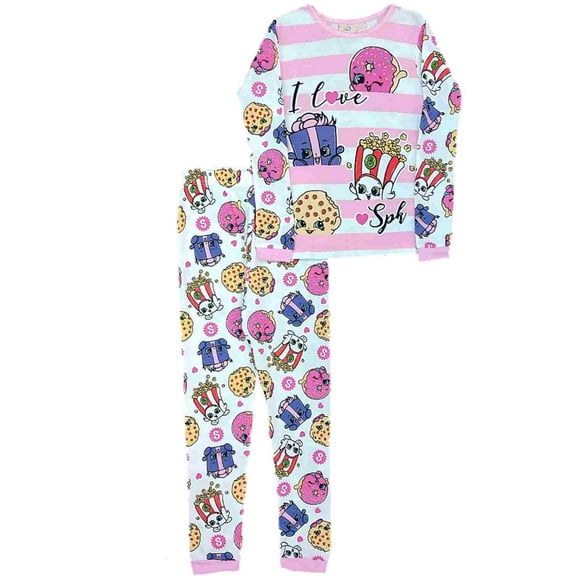 Girls Pink Stripe Shopkins Long Johns Thermal Underwear Base Layer Set 4