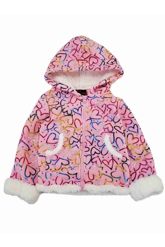 Girls Pink White Foil Shiny Heart Hearts Jacket Hooded Winter Snow Coat 5