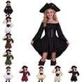thumbnail image 1 of Girls Pirate Dress Off Shoulder Fairy Dresses with Corset Belt Handkerchief Hem Halloween Costumes for Tween, 1 of 7