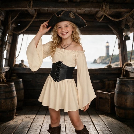 Girls Pirate Style Dress with Corset Belt for Halloween Party Dress Up Clothes Themed Party Role Play Pretend Play Outfit