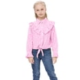 thumbnail image 1 of Girls Plaid Button Down Shirt Crop Tops Tie Knot Ruffle Long Sleeve Shirt Blouse 3-12Y, 1 of 5