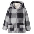 thumbnail image 1 of Girls Plaid Fleece Jacket Kids Sherpa Winter Coats Lapel Fashion Outerwear Fleece Jackets with Hood, 1 of 4